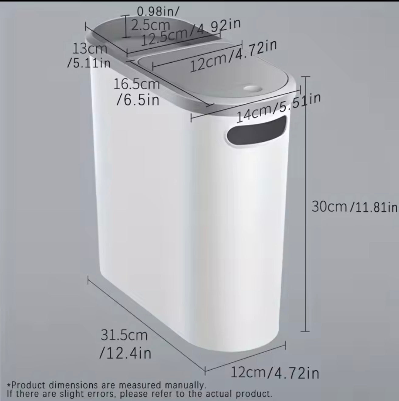 Maximize your space and keep your home tidy with this 10L Bathroom Trash Can. Designed with a slim, gap-friendly shape, it fits perfectly in narrow spaces such as between the toilet and the wall, beside cabinets, or in tight kitchen corners.