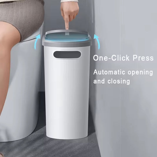 Maximize your space and keep your home tidy with this 10L Bathroom Trash Can. Designed with a slim, gap-friendly shape, it fits perfectly in narrow spaces such as between the toilet and the wall, beside cabinets, or in tight kitchen corners.